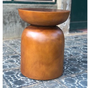 Indonesian Handmade Solid Suar Wood Stool Side Table Minimalist Sculptural Bowl Top Design Natural Finish Outdoor Living Room