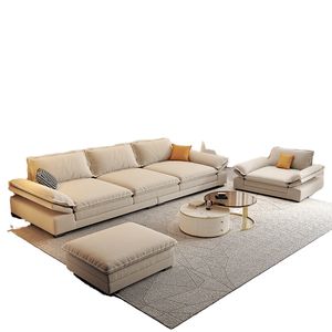 Tufted Top Grain Leather Velvet L-Shaped Sectional Sofa Set