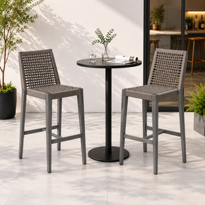All Weather Restaurant Furniture Waterproof Club Bar Chairs Aluminum Rope Rattan Commercial Outdoor Dining Barstool