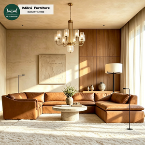 Hot-Selling Modern Indoor Modular Sofa Set L-Shape Leather Couch Solid Wood Frame Soft Cushion Living Room Hotel Villa