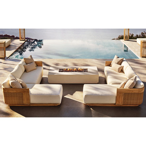 Manufacturer Sales Hotel Patio Furniture Set Modular Sectional Chaise Sofa All Weather Teak Wood Outdoor Sofa Set