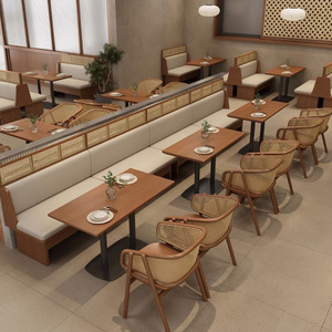 HUALIN Modern Solid Wood Style Restaurant Hotel Cafe Solid Wood Dining Table and Chairs Sofa Card Seat Set