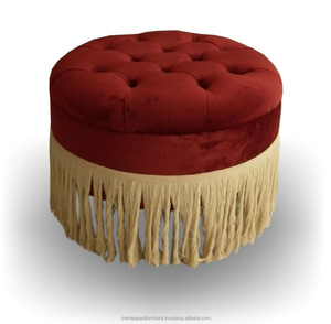Red Round Ottoman Furniture with Tassel Designs