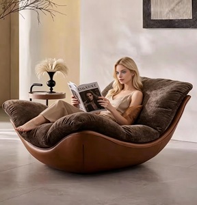 Nordic Italian Genuine Leather Lounge Chair Sofa Recliner With Wood Legs