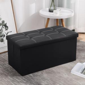 Modern Lift Top Buttons Soft Padded Seat Foldable Durable Leather Storage Bench